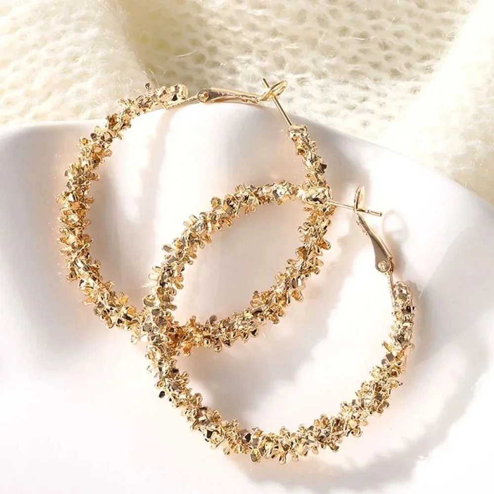 "Geometric Circle Round Gold Plated Hoop Earrings for Women, UNVN12435